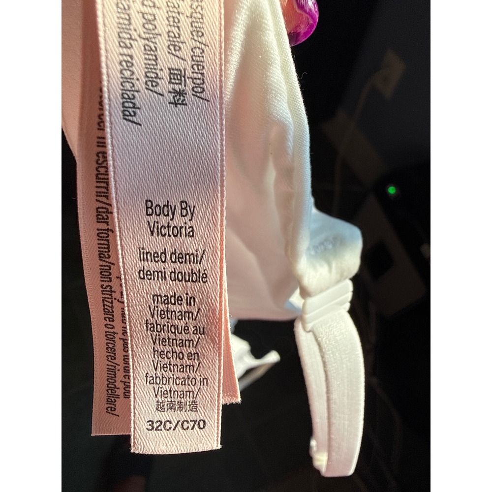 Victoria's Secret Body By Victoria Lined Demi Bra Ivory White 32C Lace Trim Bow